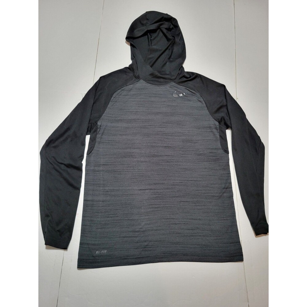 (#L6)Nike Dri-FIT Pro Hooded  Mens M Black Gray Lightweight Training Top Running